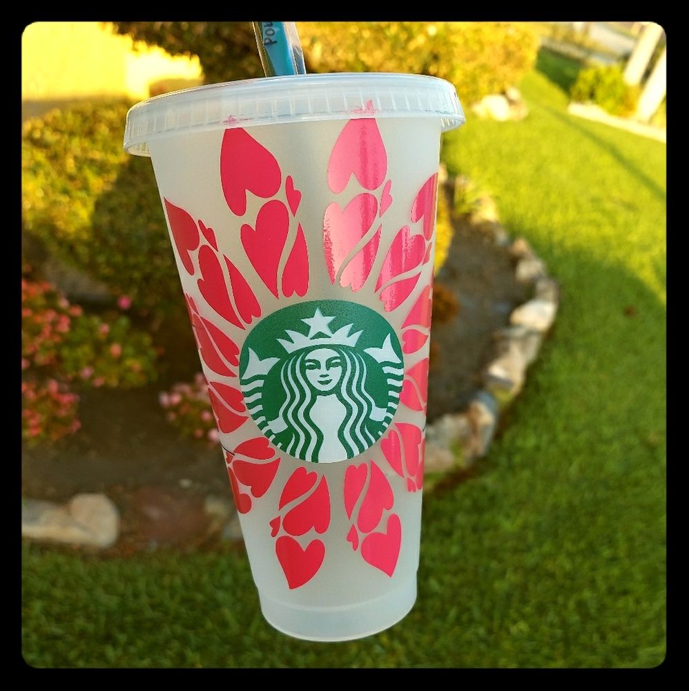 Starbucks Cold Cup With Custom Flower/heart Design